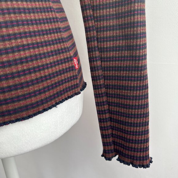 Levi’s Preppy Striped Ribbed Long Sleeve Top – Women's Small - Picture 6 of 12